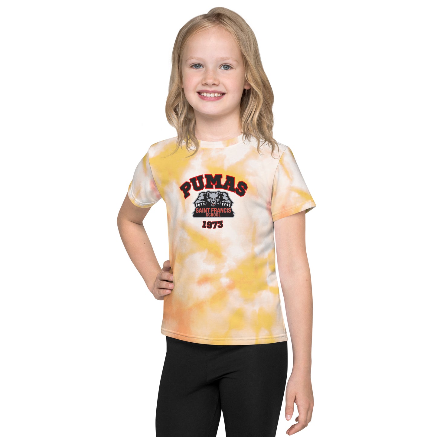 Kids crew neck t-shirt yellow tie dye