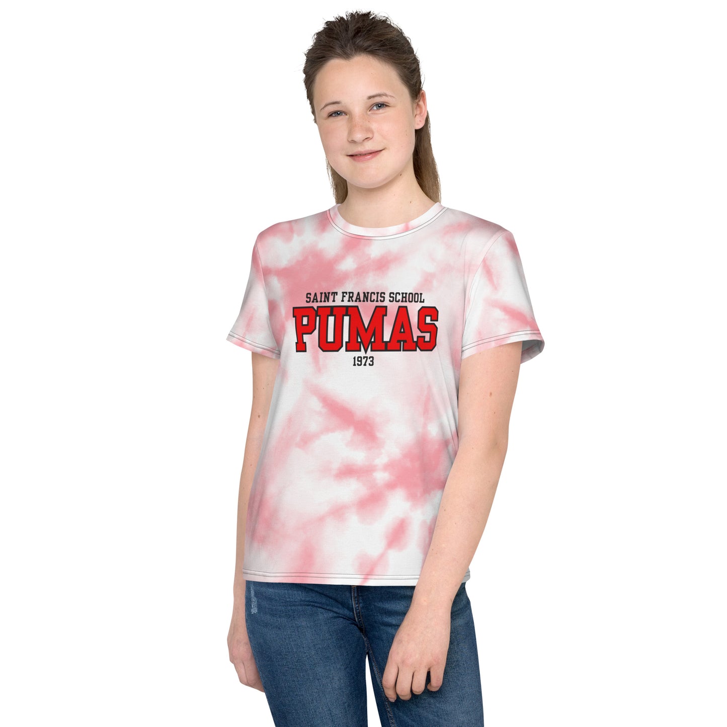 Youth crew neck t-shirt with red logo