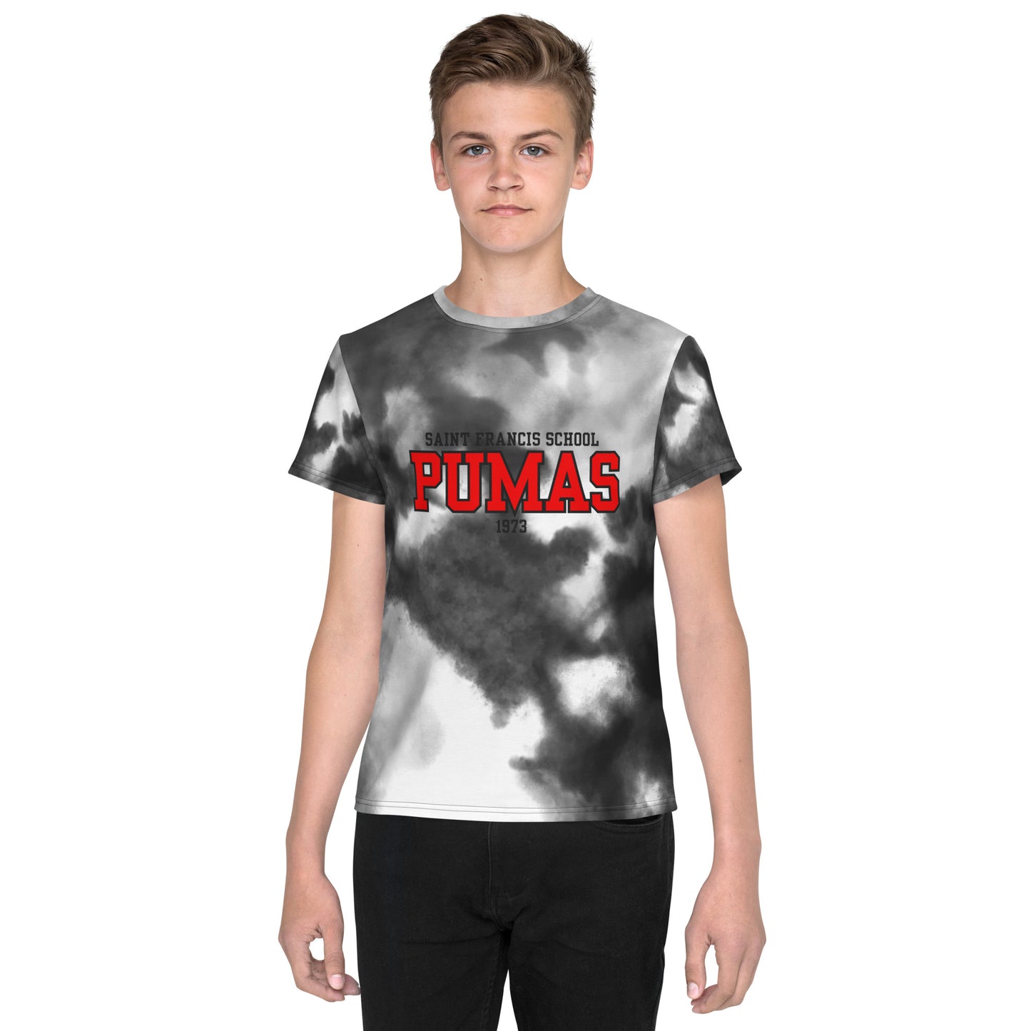 Youth crew neck t-shirt gray tie dye