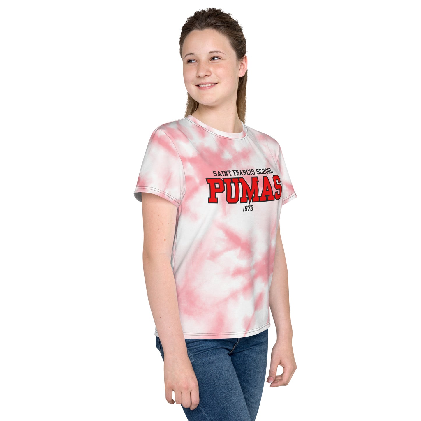 Youth crew neck t-shirt with red logo