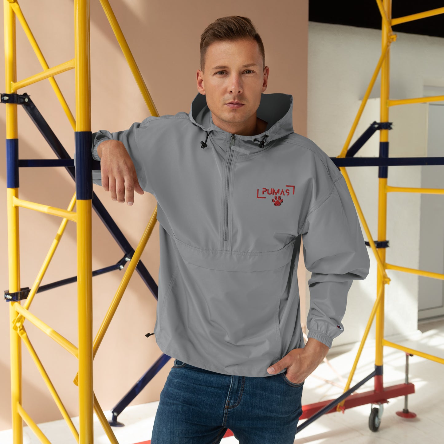 Embroidered Champion Packable Jacket with futuristic logo