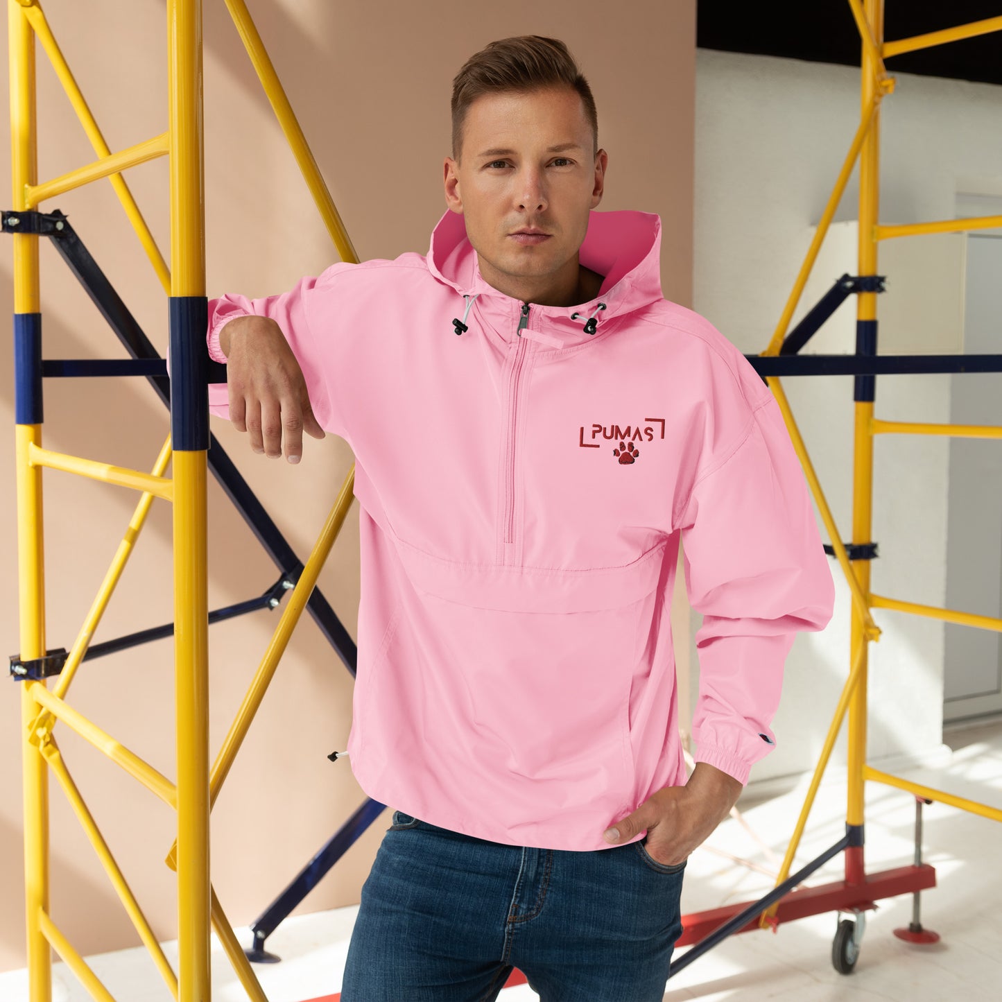 Embroidered Champion Packable Jacket with futuristic logo