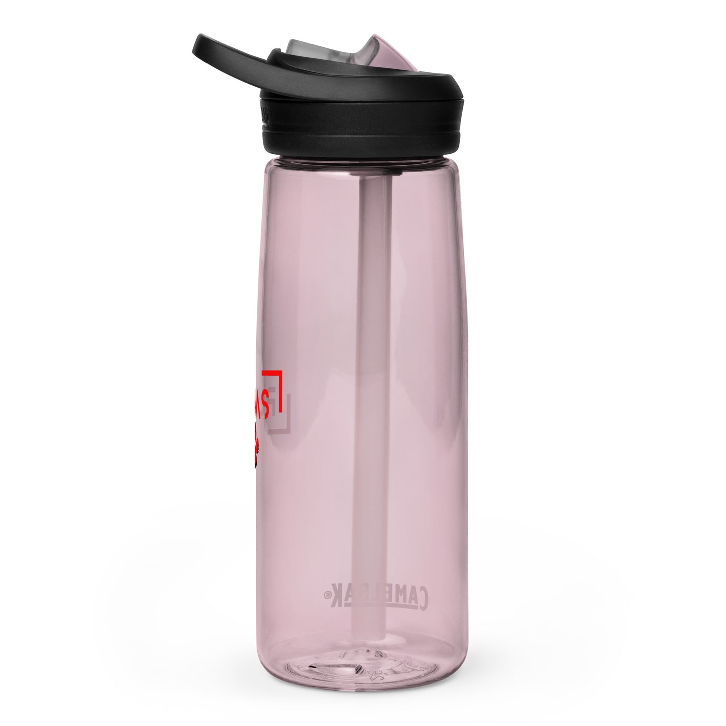 Sports water bottle with red logo