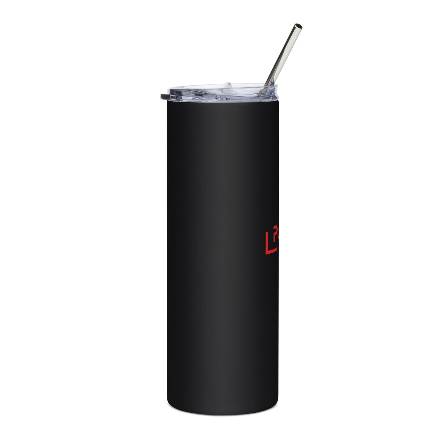 Stainless steel tumbler with red logo