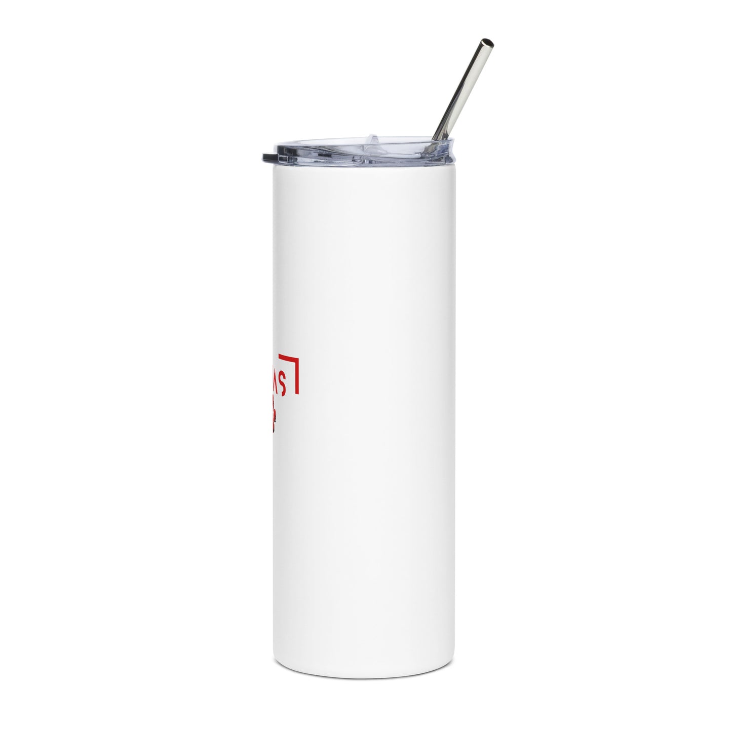 Stainless steel tumbler with red logo