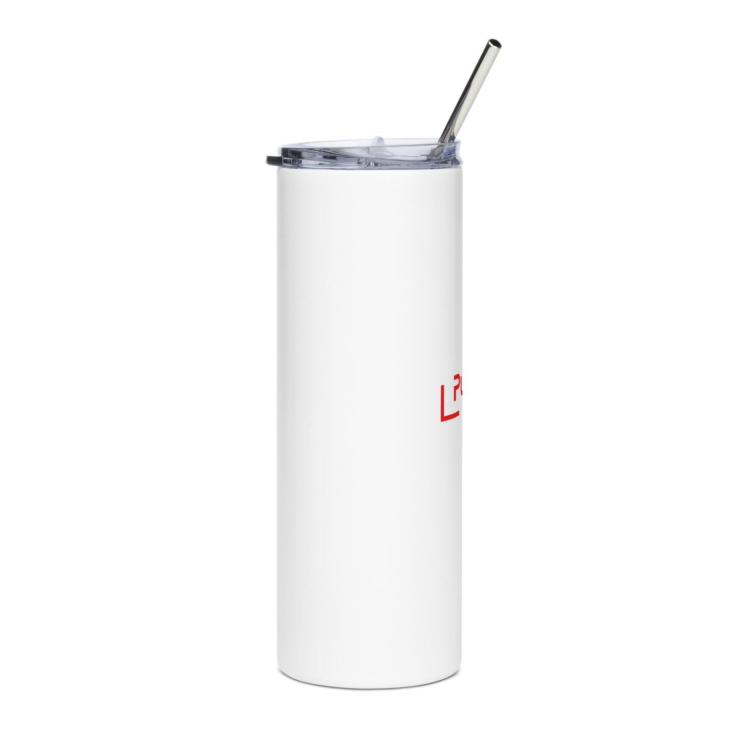 Stainless steel tumbler with red logo