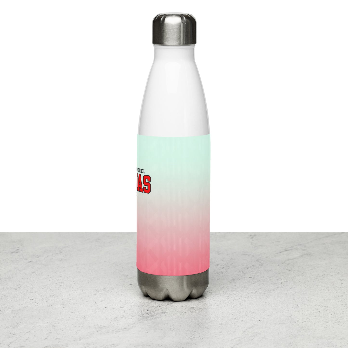 Stainless steel water bottle with lines and logo