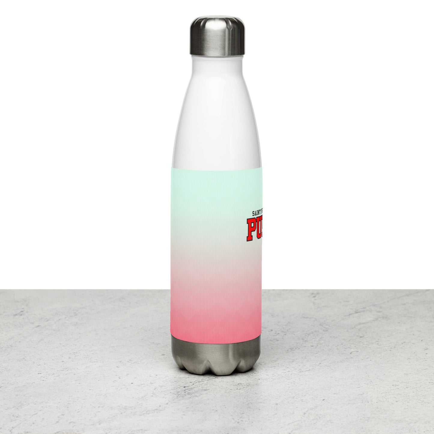 Stainless steel water bottle with lines and logo