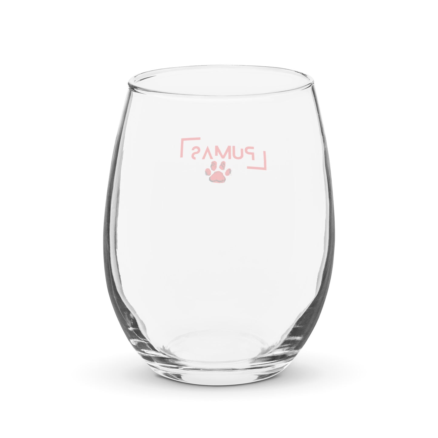Stemless wine glass with red logo