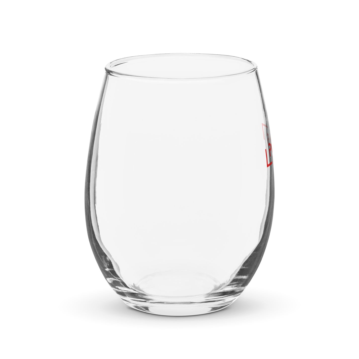Stemless wine glass with red logo