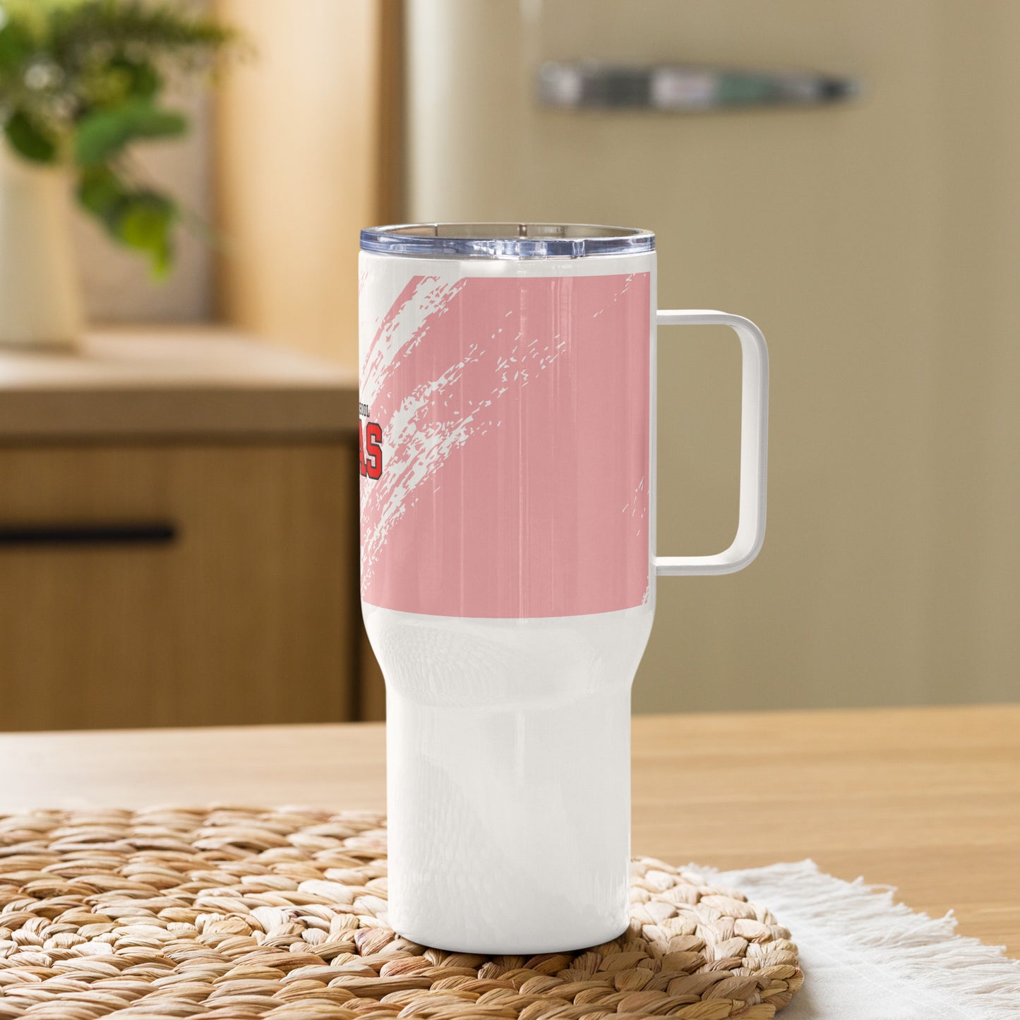 Travel mug with a handle tie dye
