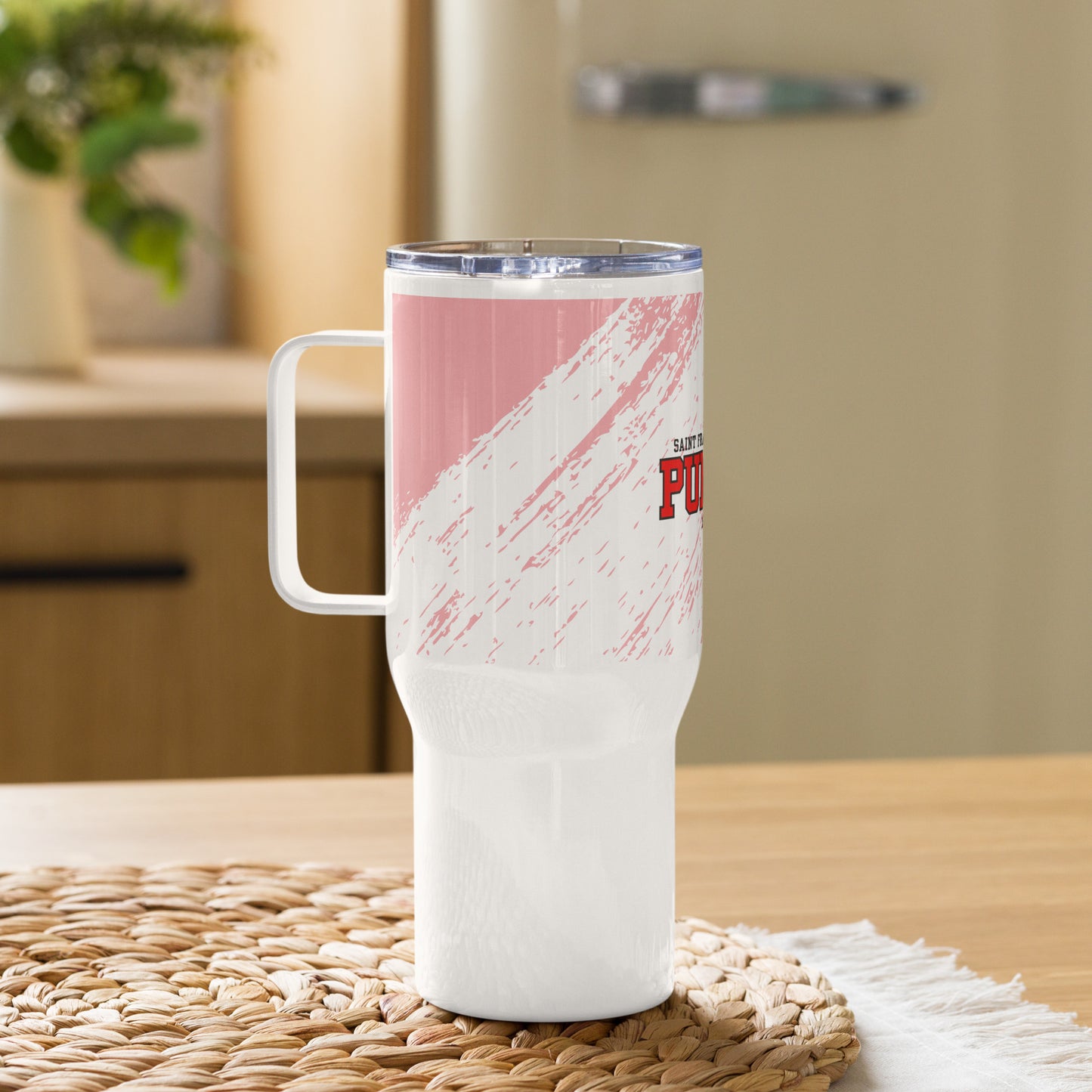 Travel mug with a handle tie dye
