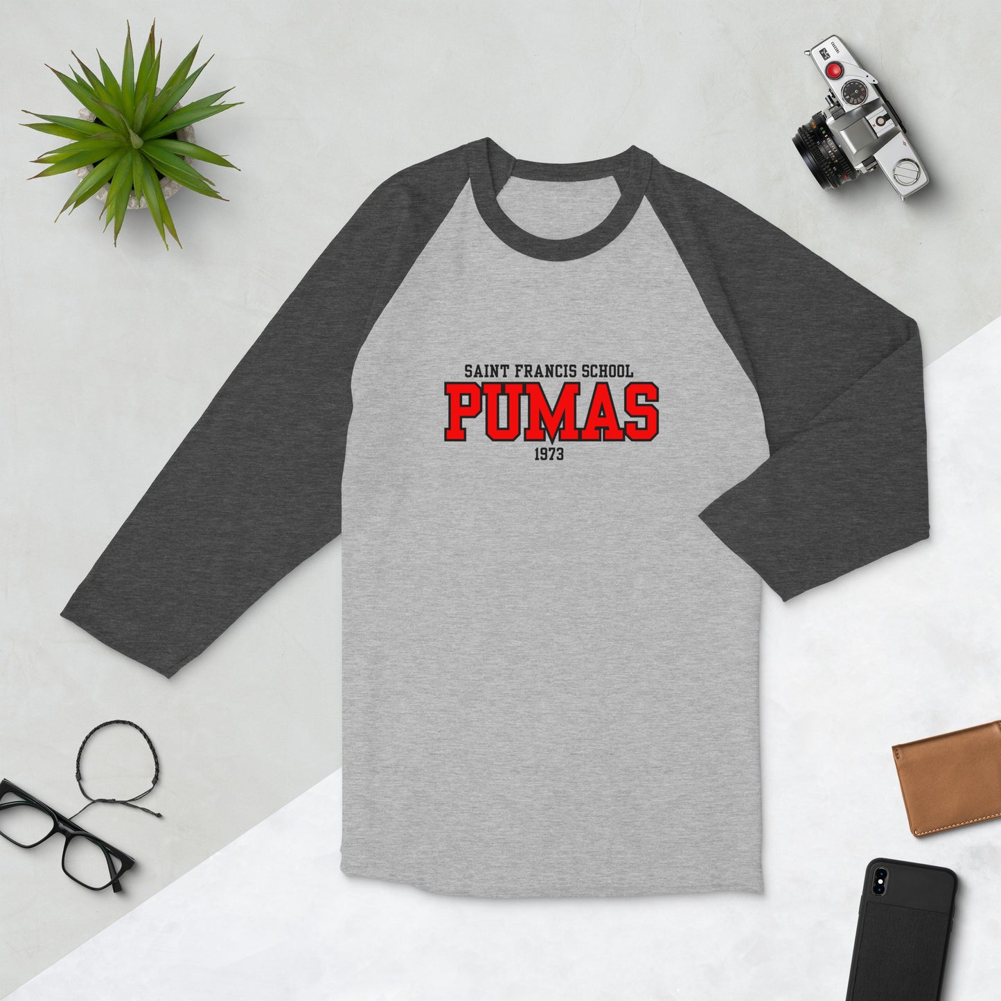 3/4 sleeve raglan shirt with red logo