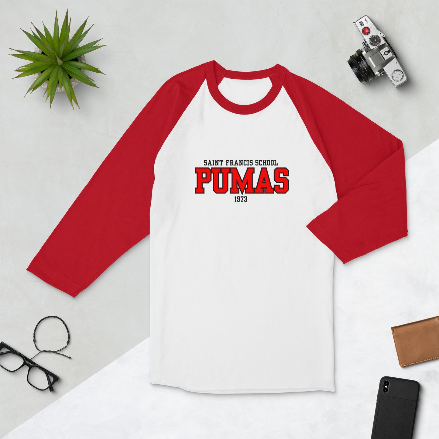 3/4 sleeve raglan shirt with red logo