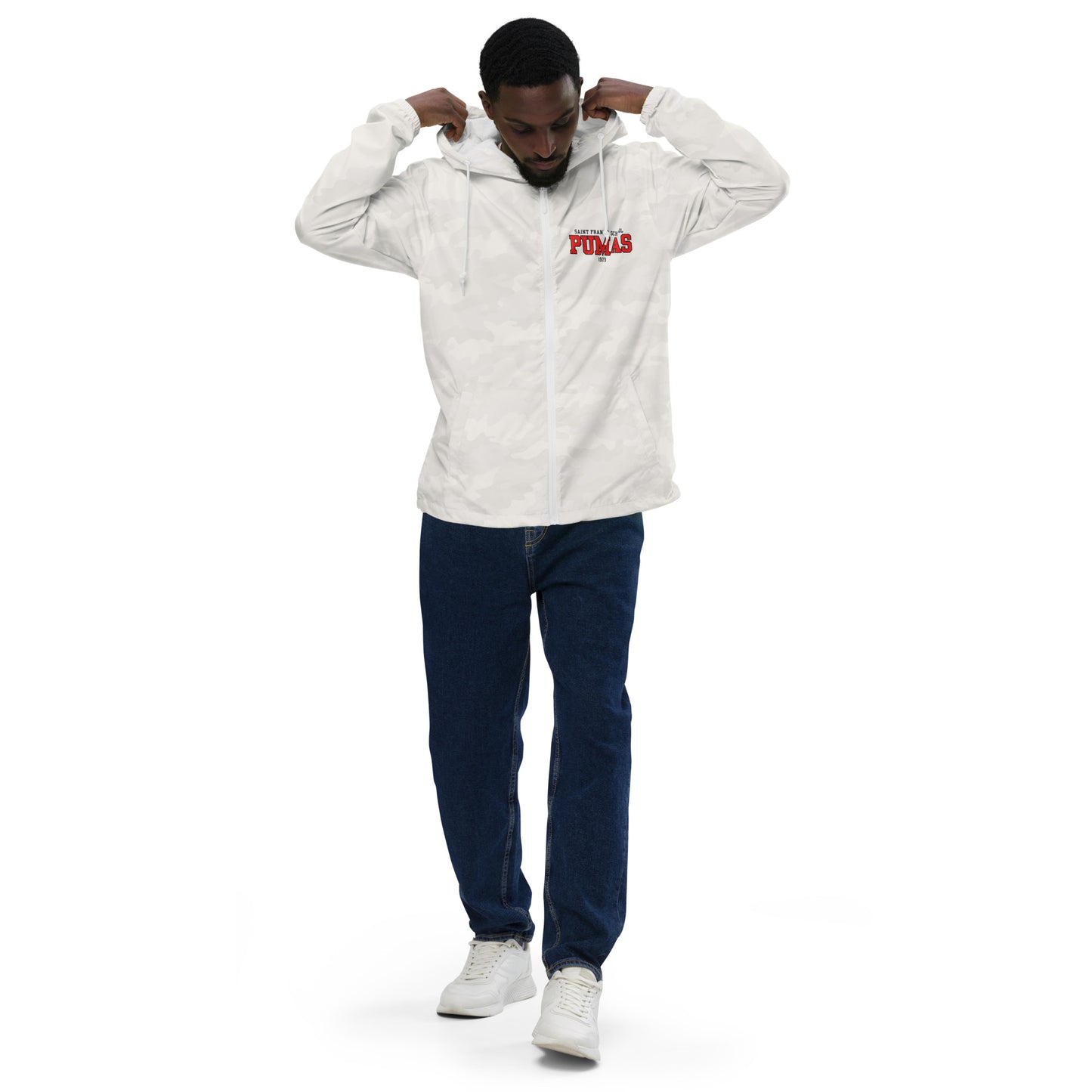 Unisex lightweight zip up windbreaker with red logo