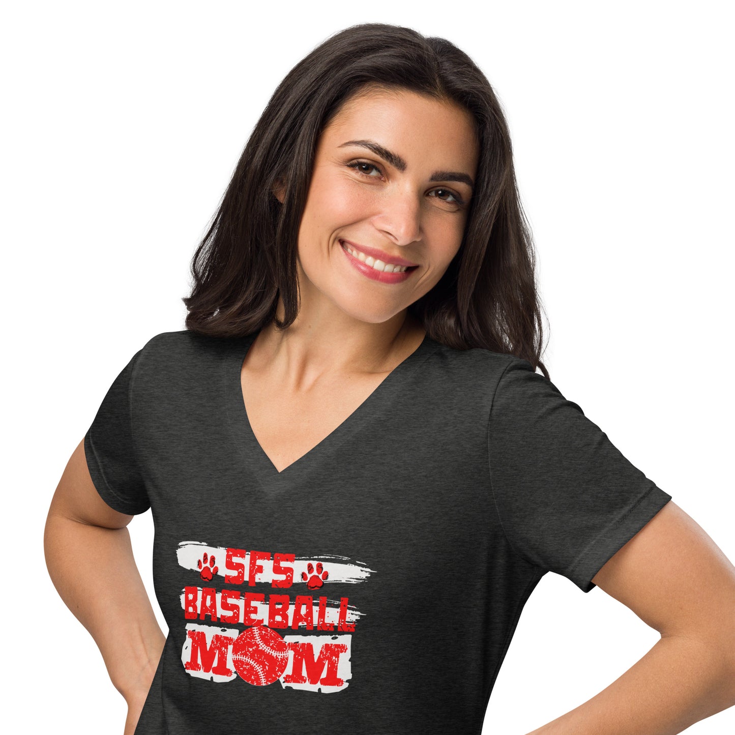 Women’s relaxed v-neck t-shirt Baseball Mom 3