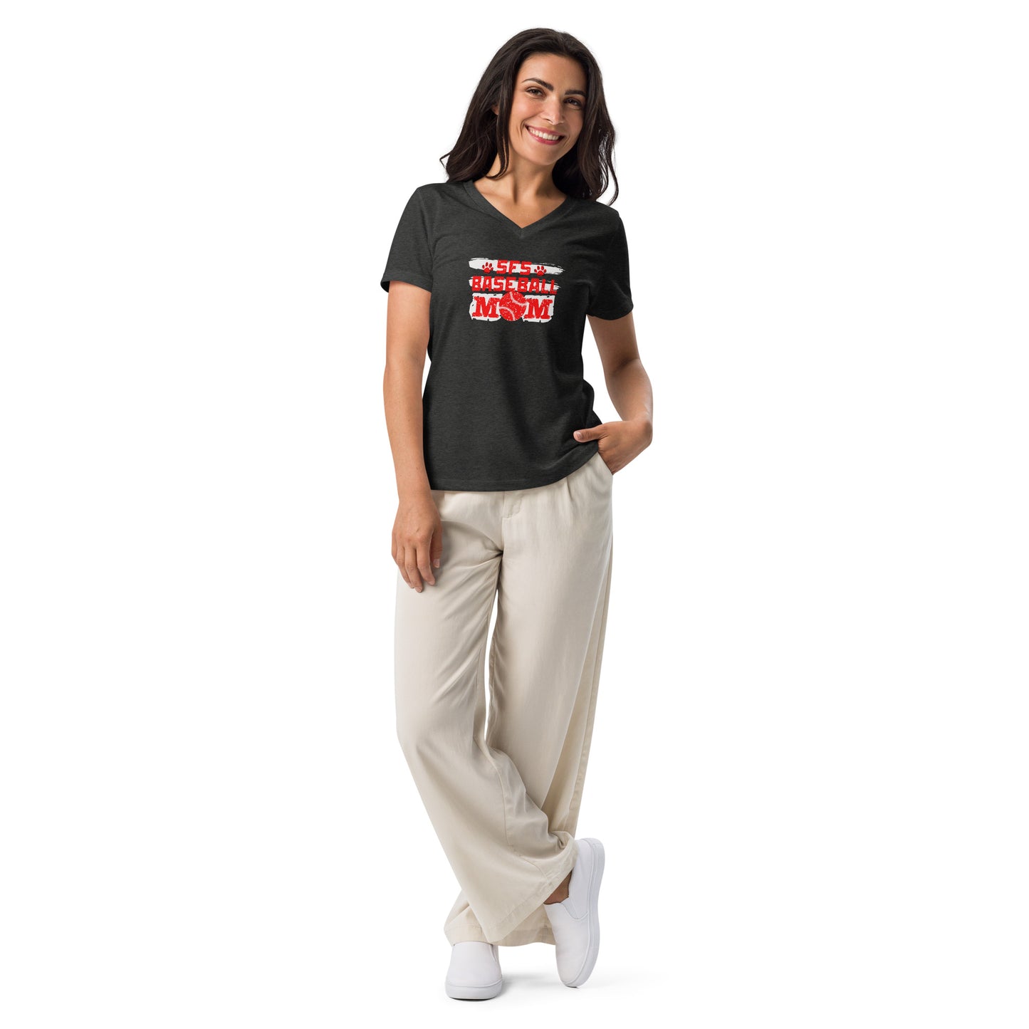 Women’s relaxed v-neck t-shirt Baseball Mom 3