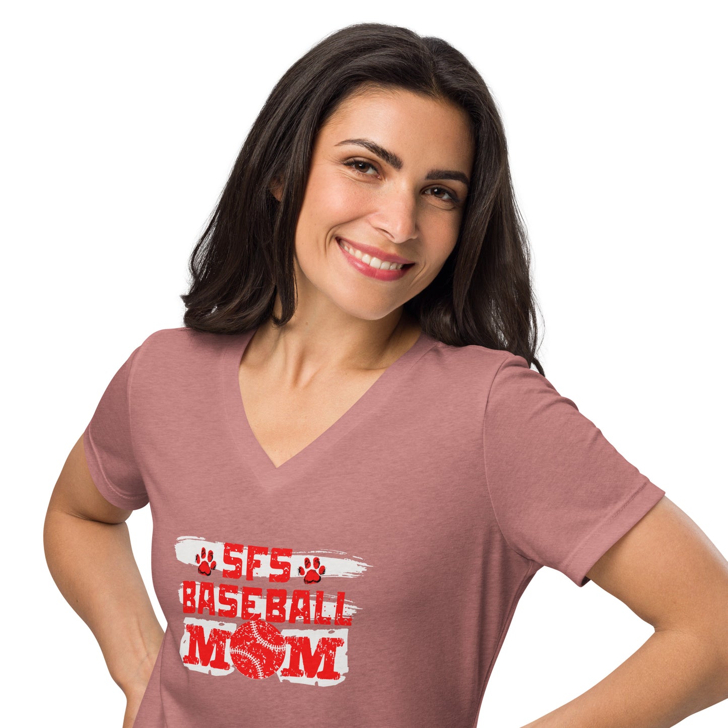 Women’s relaxed v-neck t-shirt Baseball Mom 3
