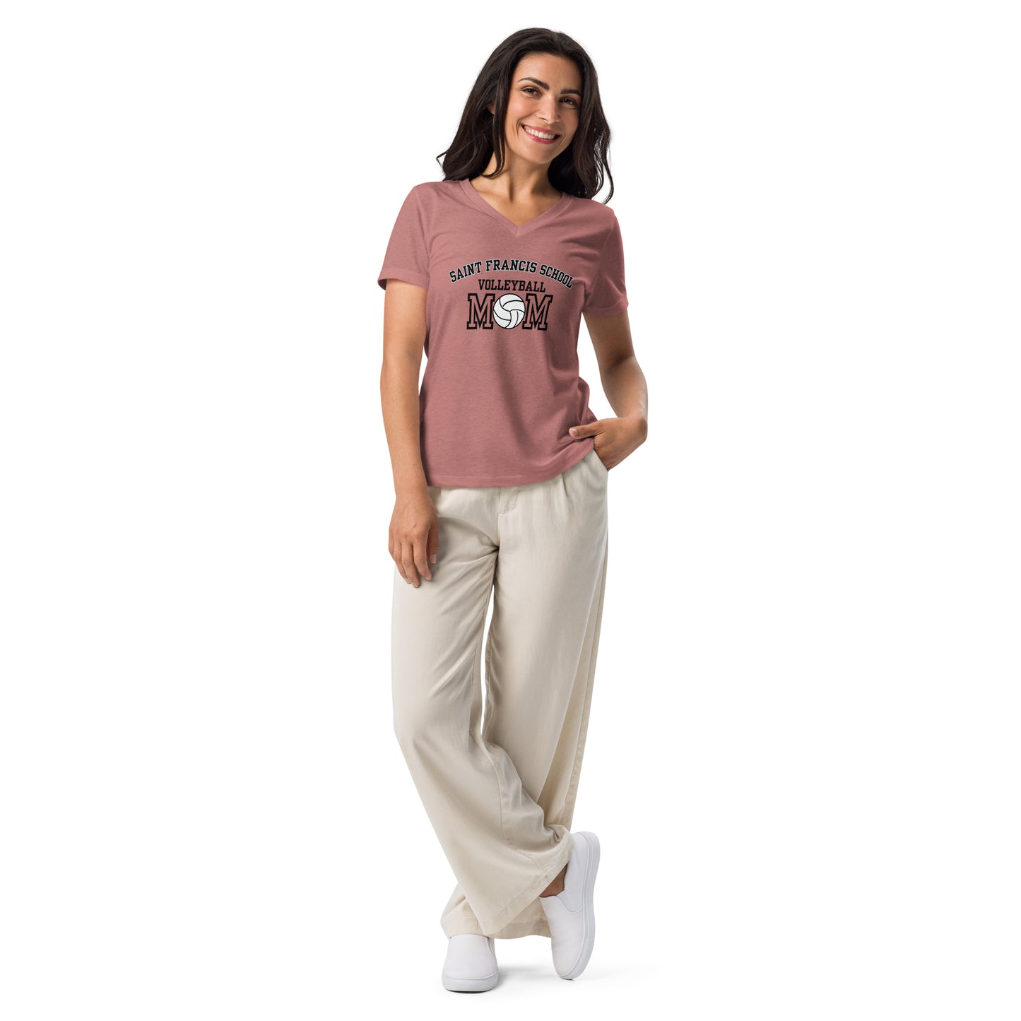 Women’s relaxed v-neck t-shirt VOLLEYBALL MOM2