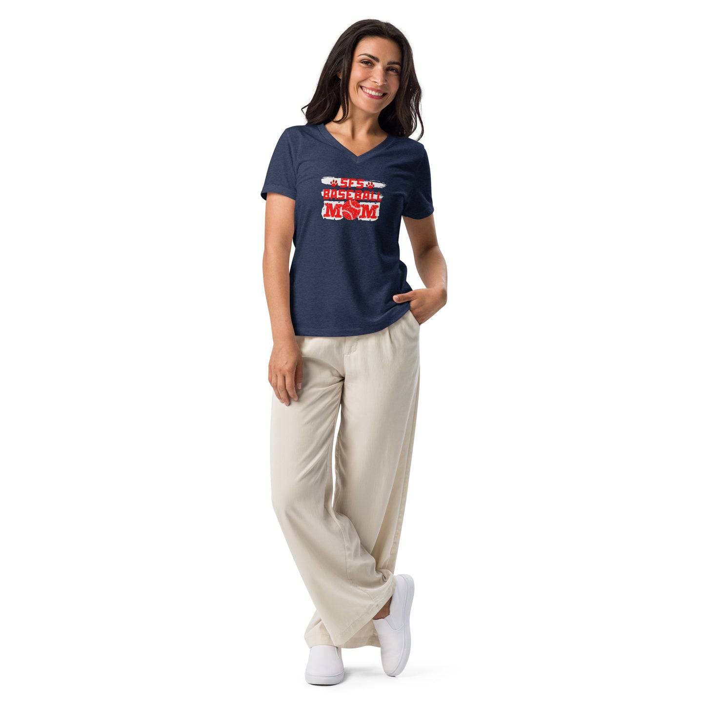 Women’s relaxed v-neck t-shirt Baseball Mom 3