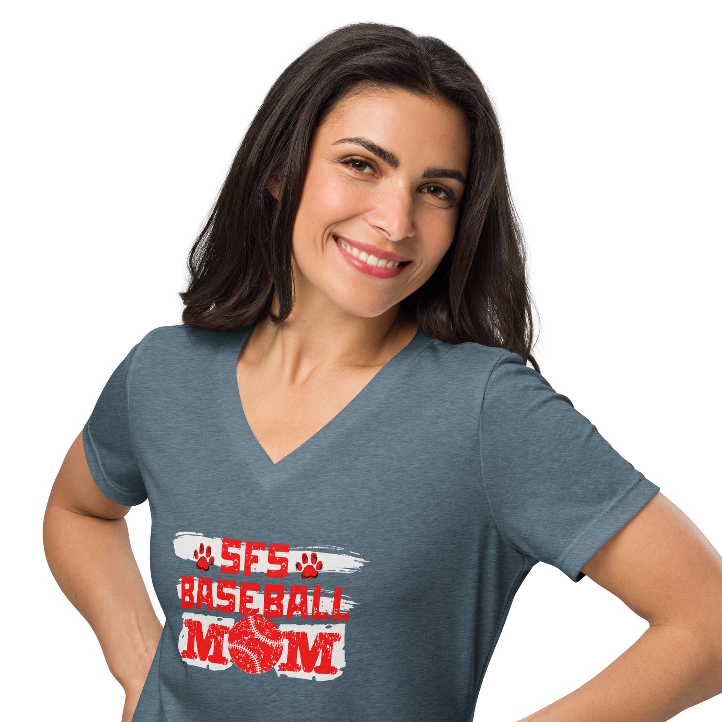 Women’s relaxed v-neck t-shirt Baseball Mom 3