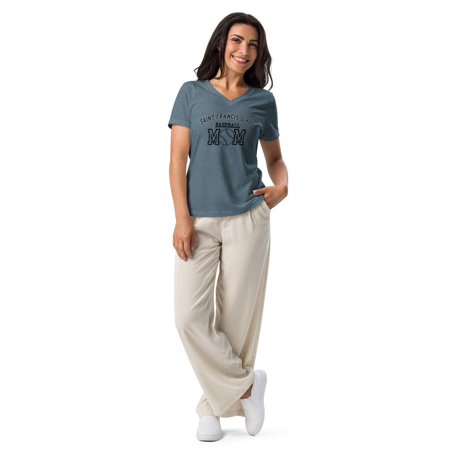 Women’s relaxed v-neck t-shirt BASEBALL MOM