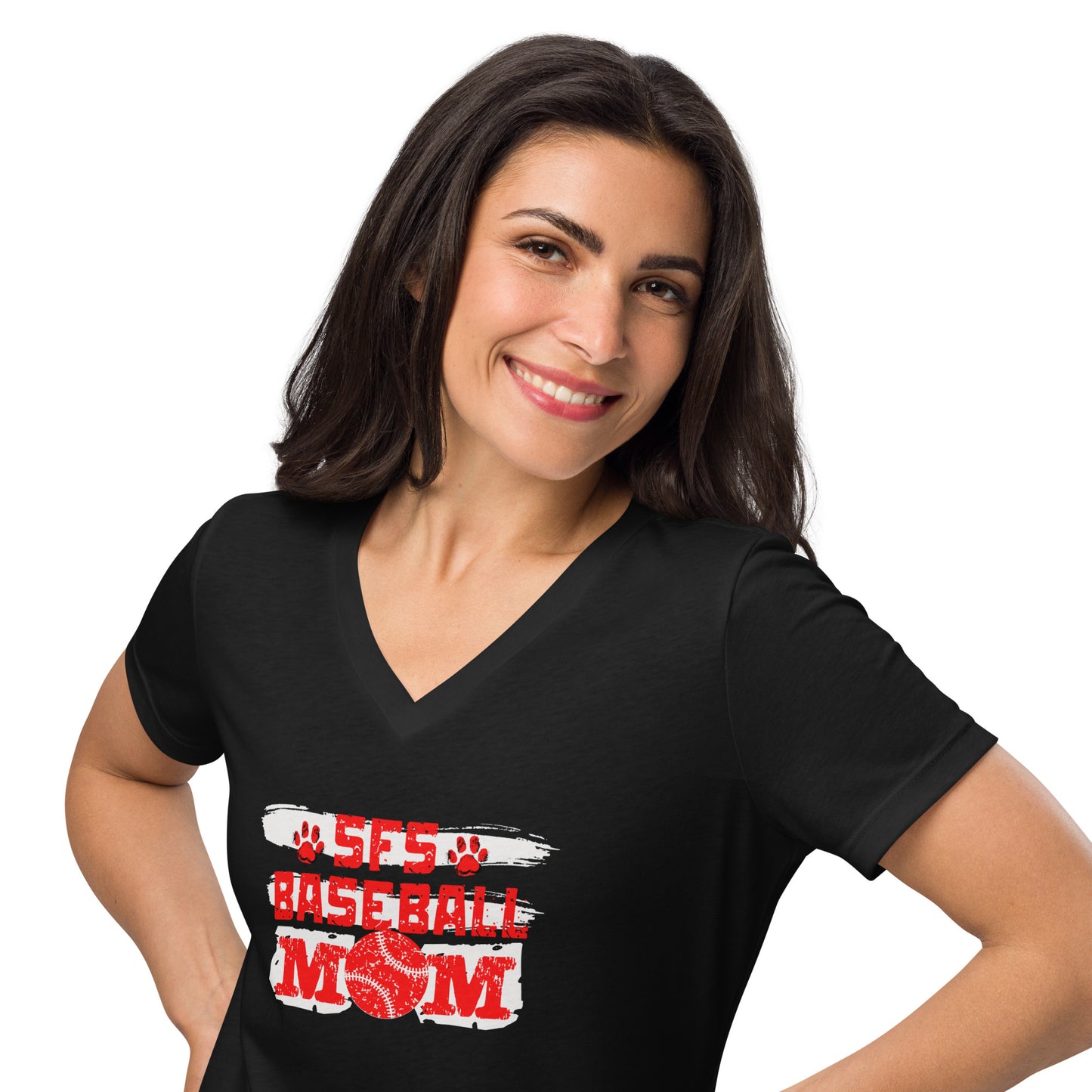 Women’s relaxed v-neck t-shirt Baseball Mom 3