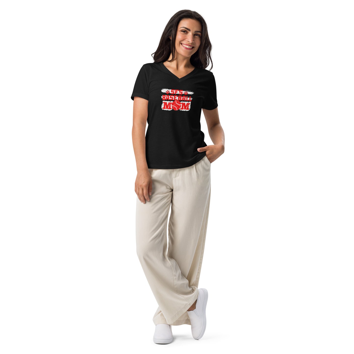 Women’s relaxed v-neck t-shirt Baseball Mom 3