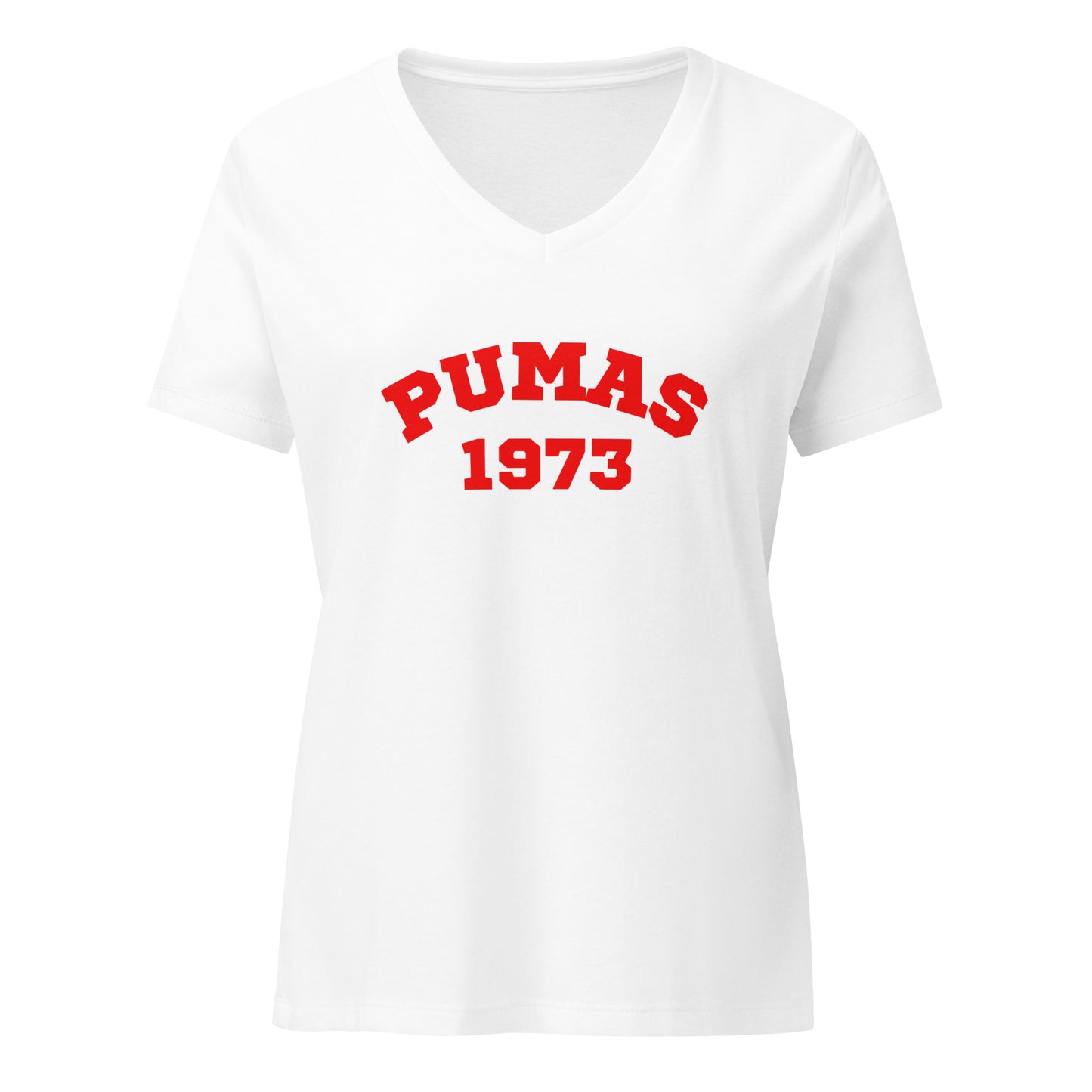 Women’s relaxed v-neck t-shirt with Red Puma