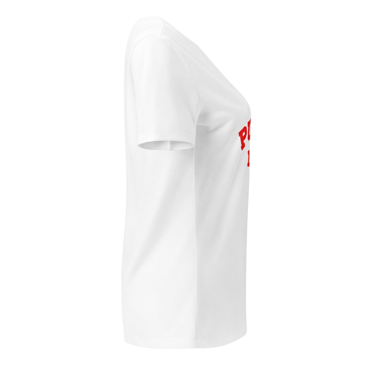 Women’s relaxed v-neck t-shirt with Red Puma