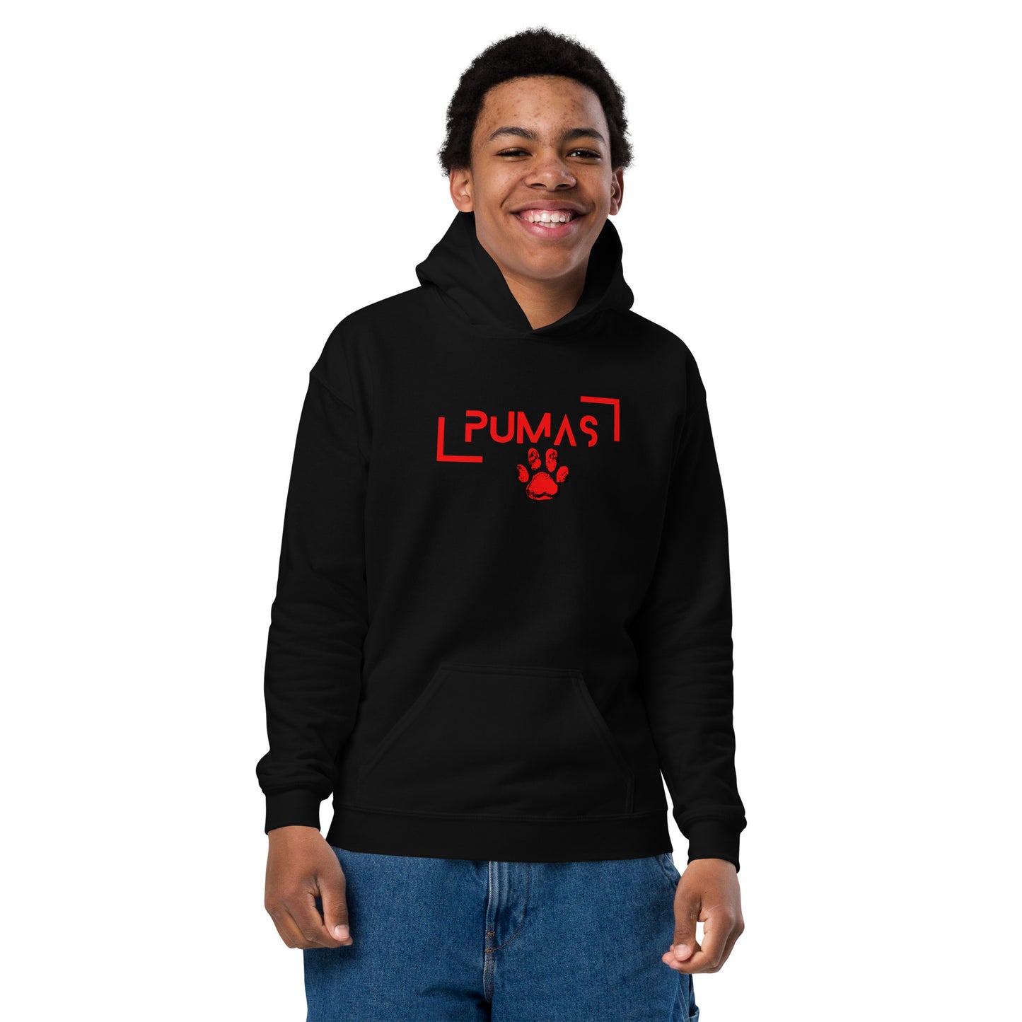 Youth heavy blend hoodie with futuristic logo