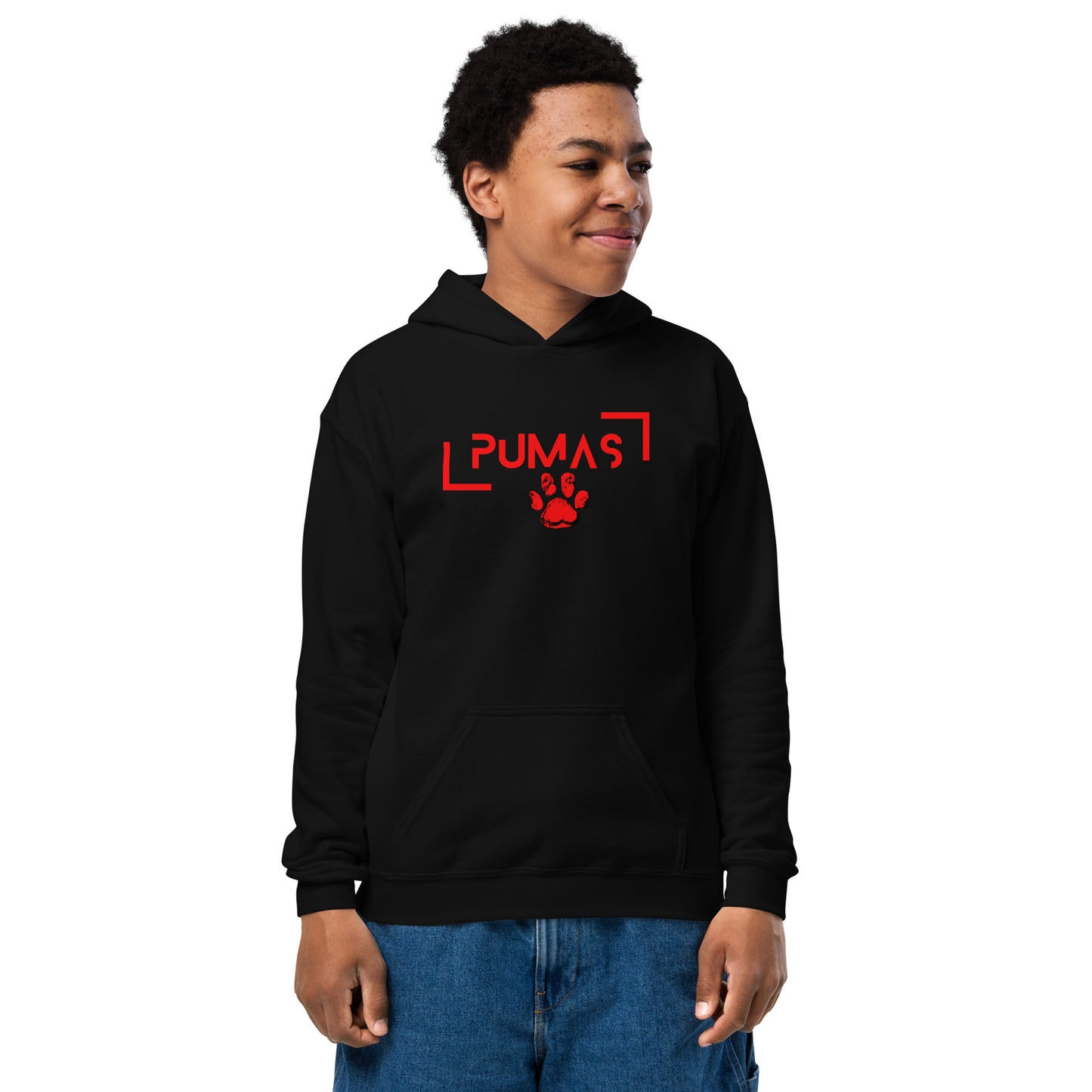 Youth heavy blend hoodie with futuristic logo