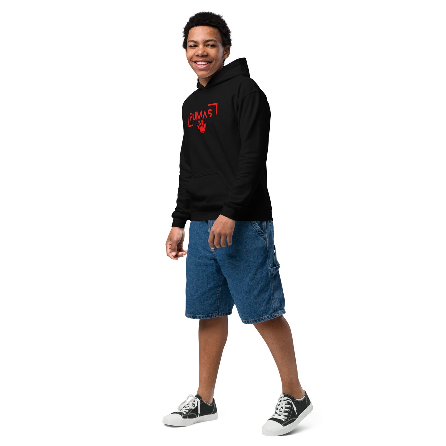 Youth heavy blend hoodie with futuristic logo