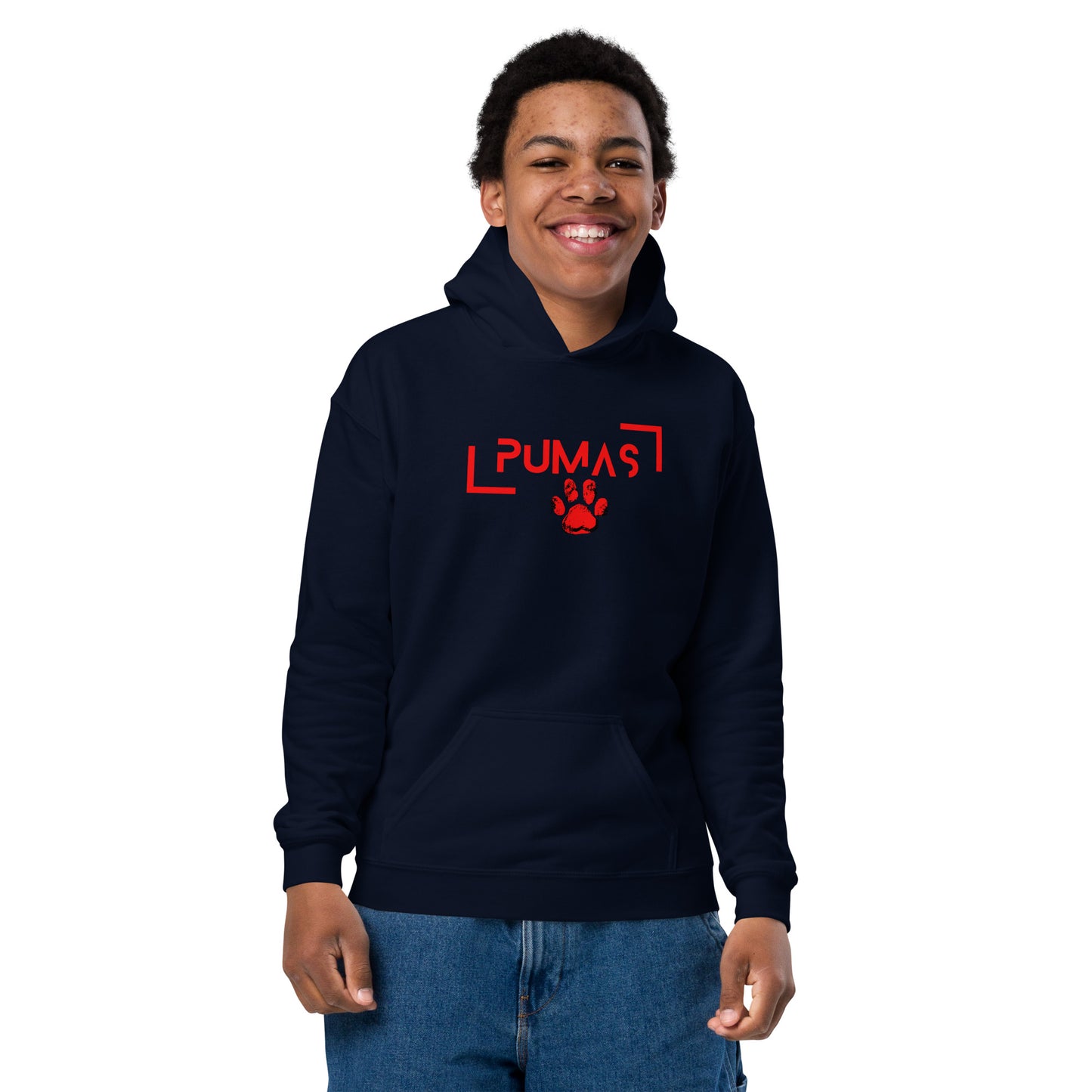 Youth heavy blend hoodie with futuristic logo