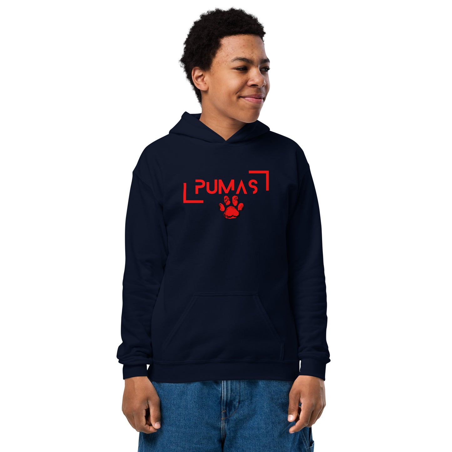 Youth heavy blend hoodie with futuristic logo