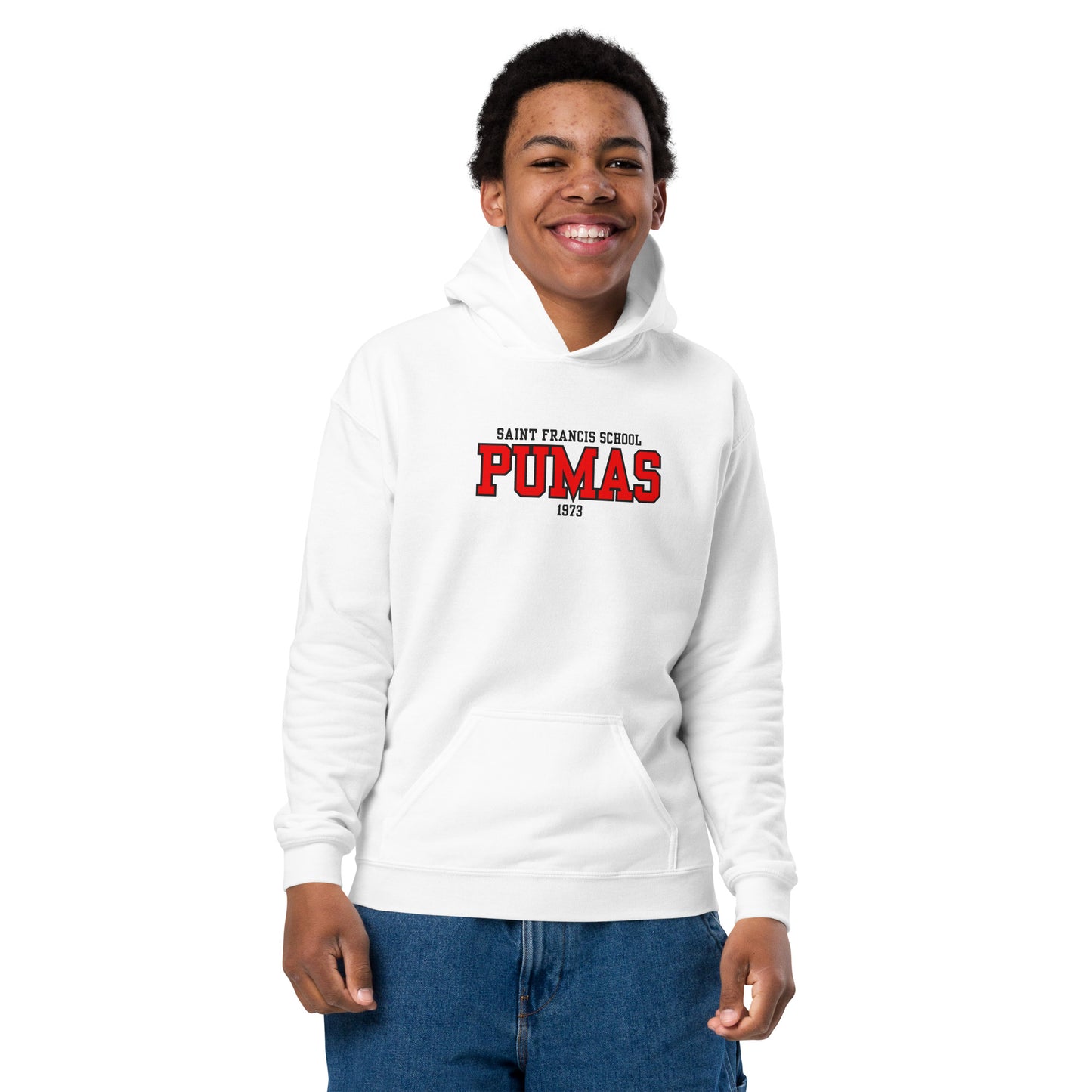 Youth heavy blend hoodie with red logo