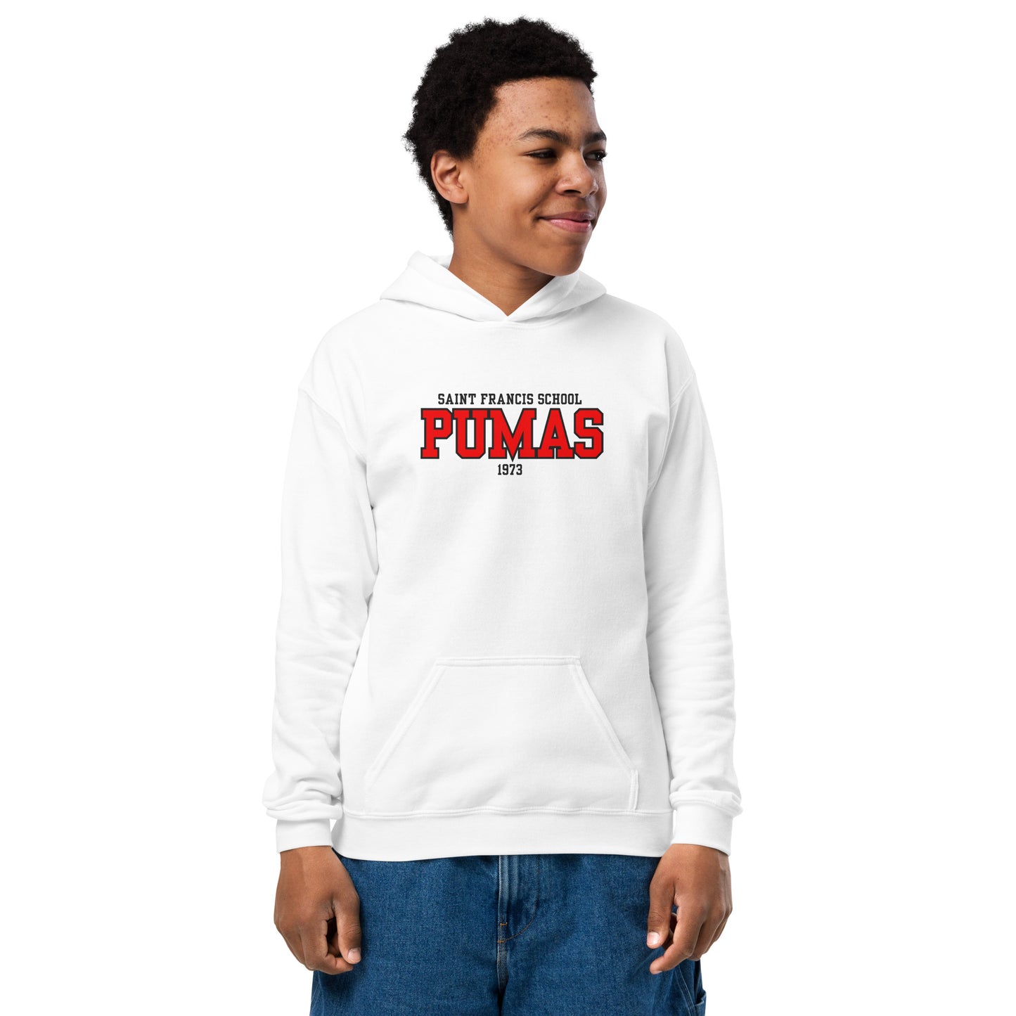 Youth heavy blend hoodie with red logo