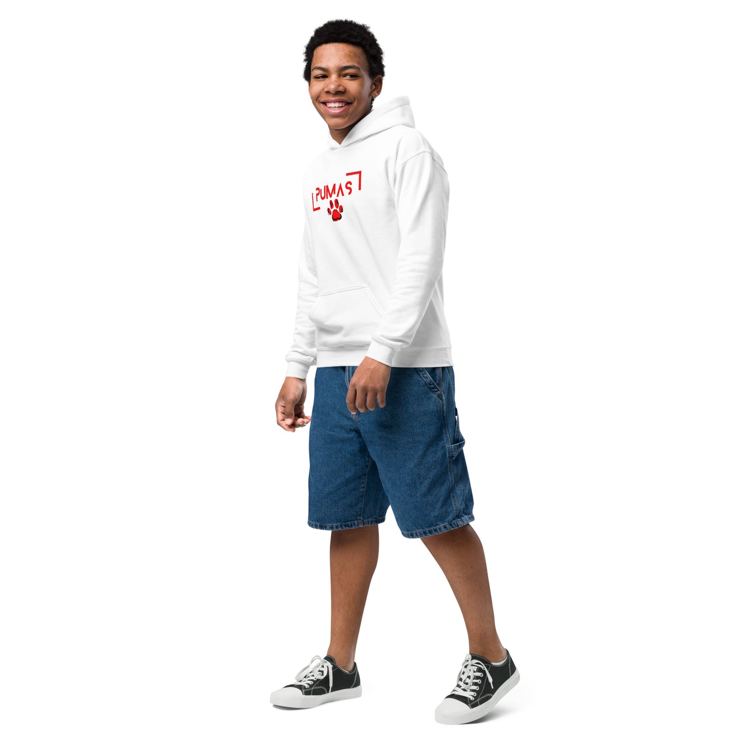 Youth heavy blend hoodie with futuristic logo