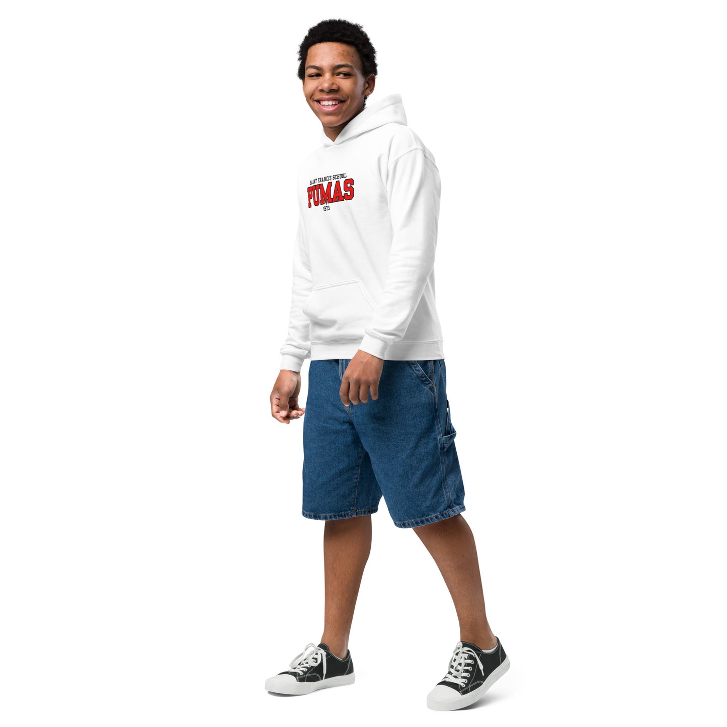 Youth heavy blend hoodie with red logo