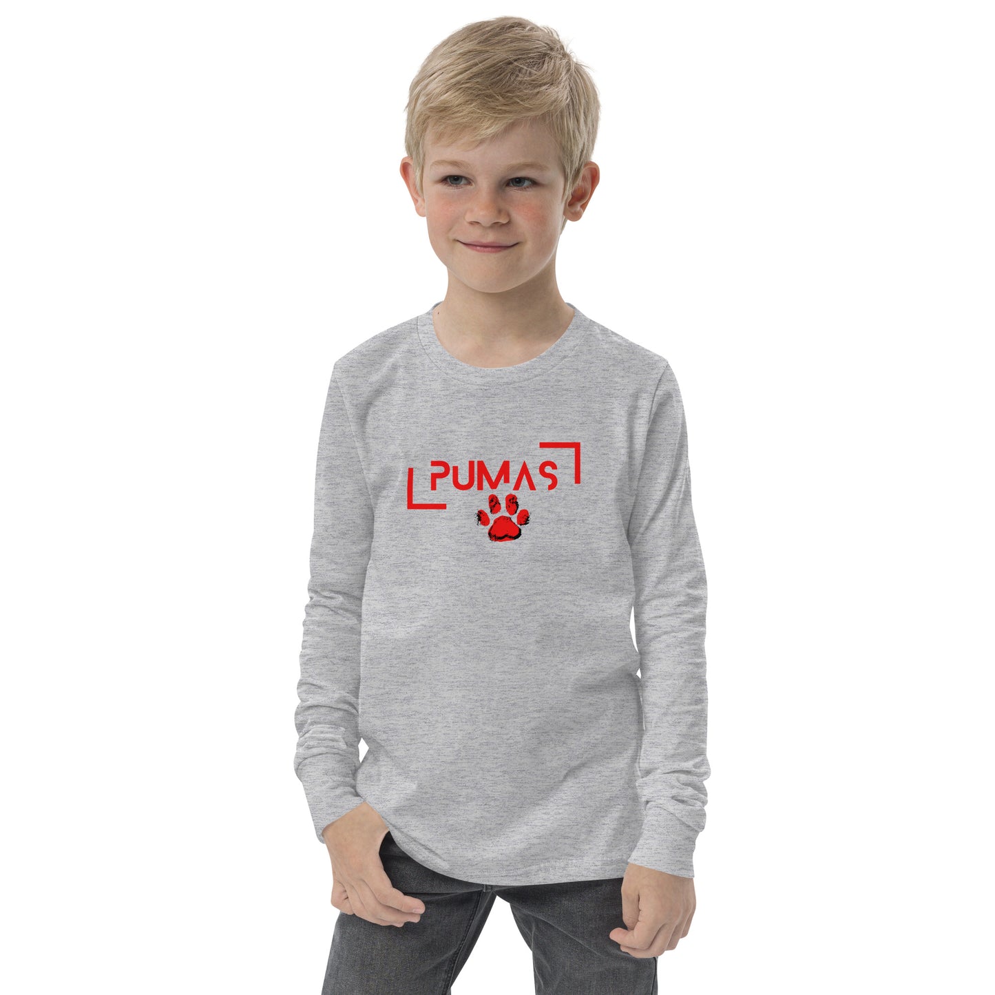 Youth long sleeve tee with futuristic logo
