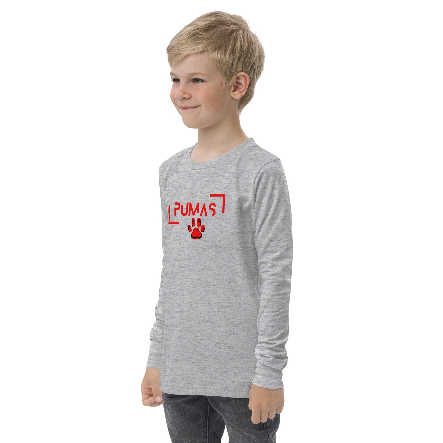 Youth long sleeve tee with futuristic logo
