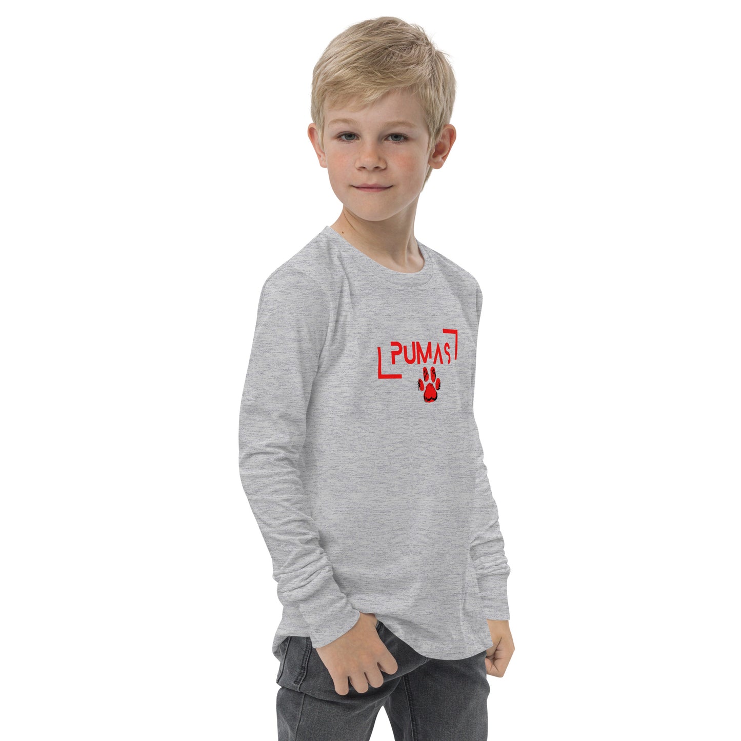 Youth long sleeve tee with futuristic logo