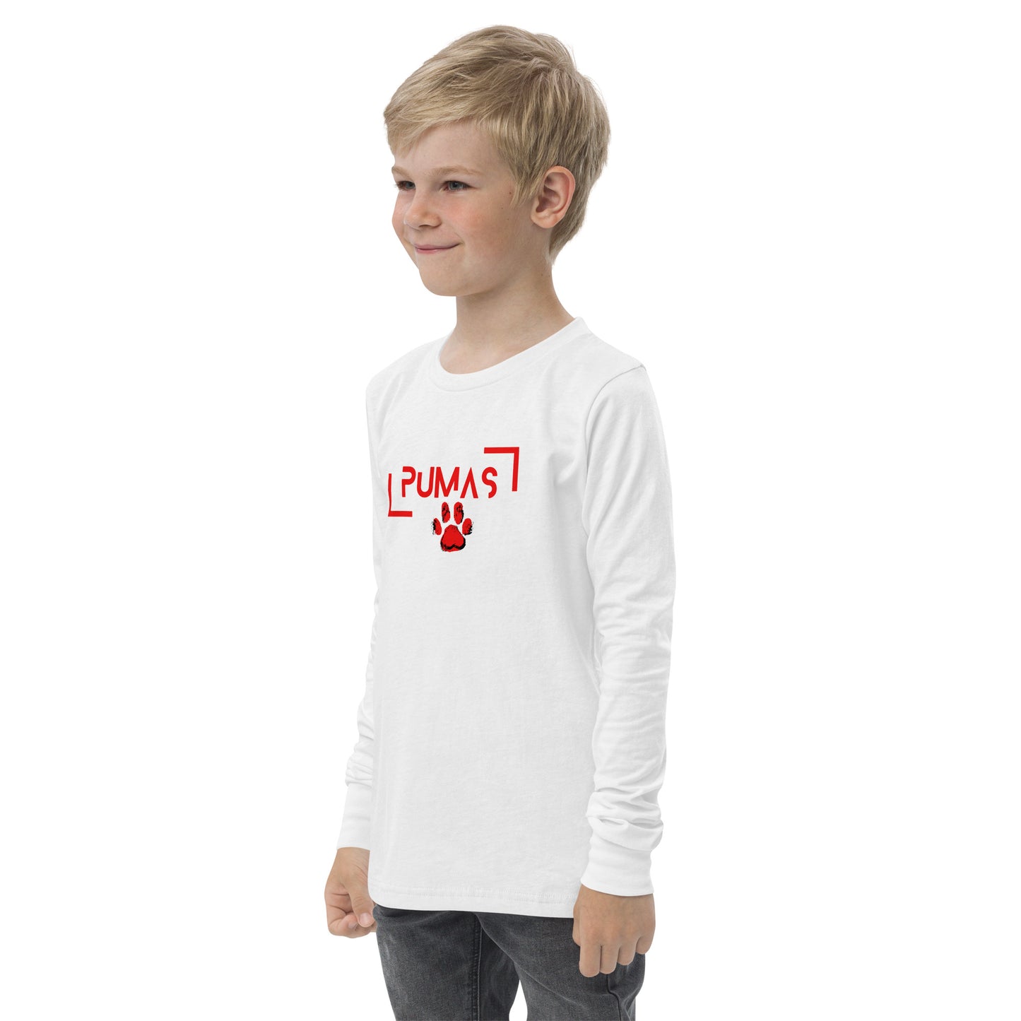 Youth long sleeve tee with futuristic logo