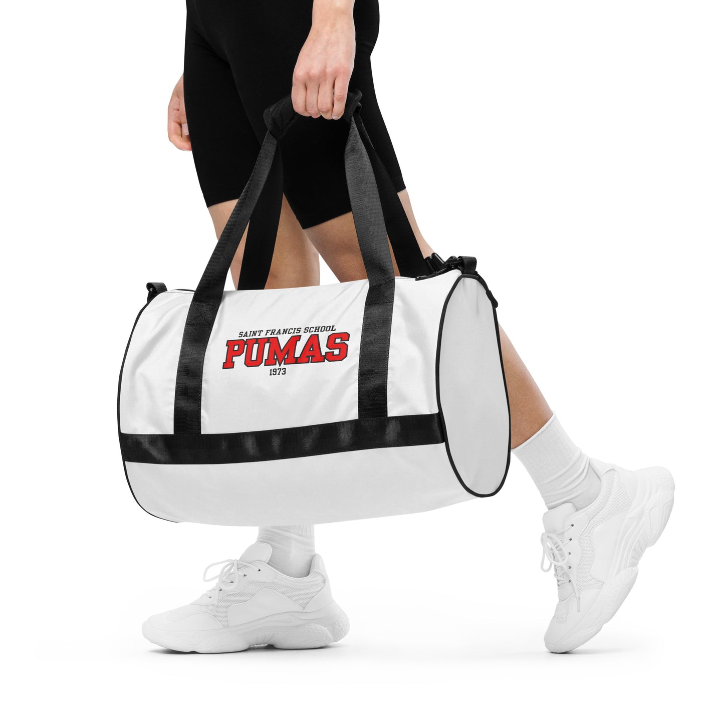 All-over print gym bag with red logo