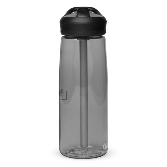 Sports water bottle with red logo