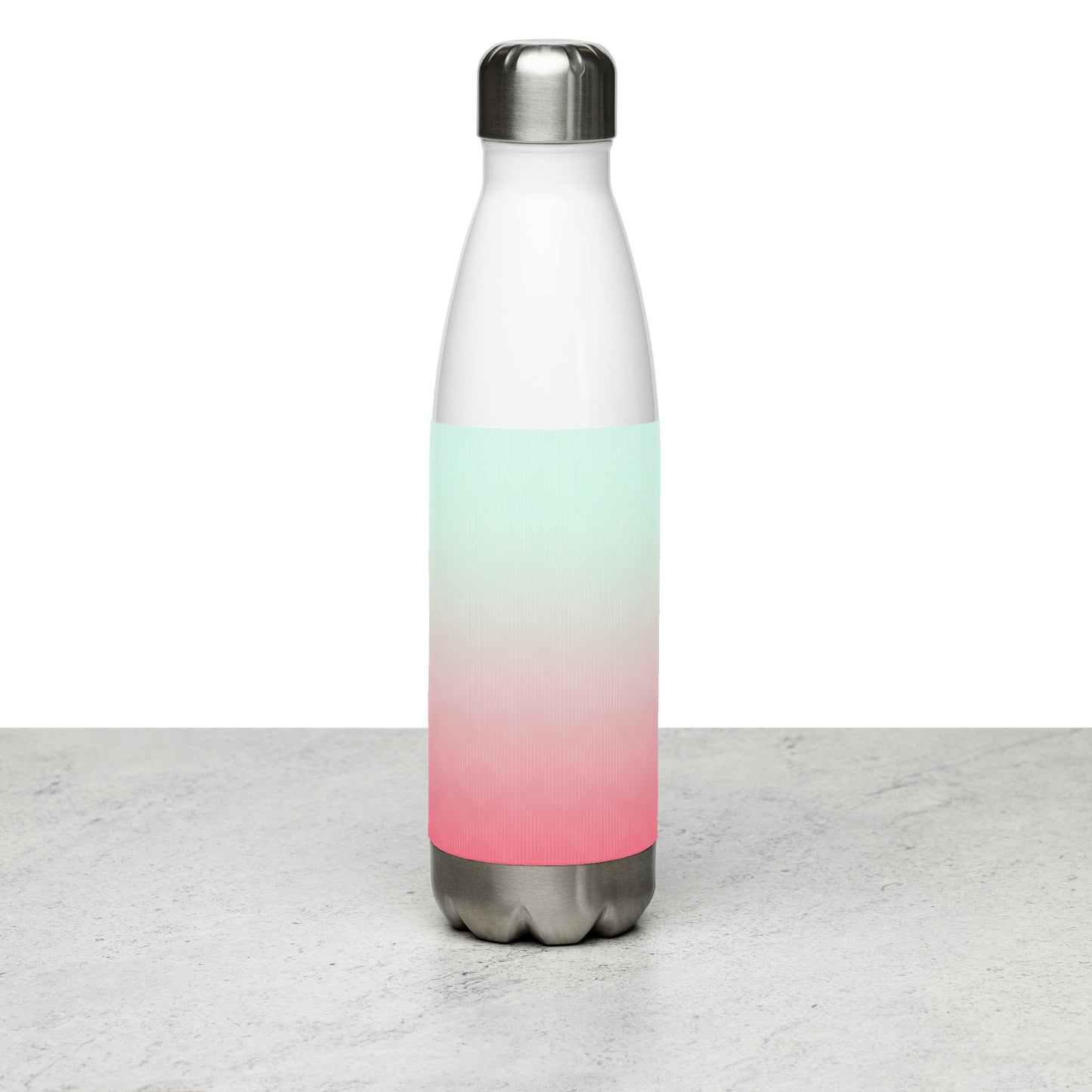 Stainless steel water bottle with lines and logo