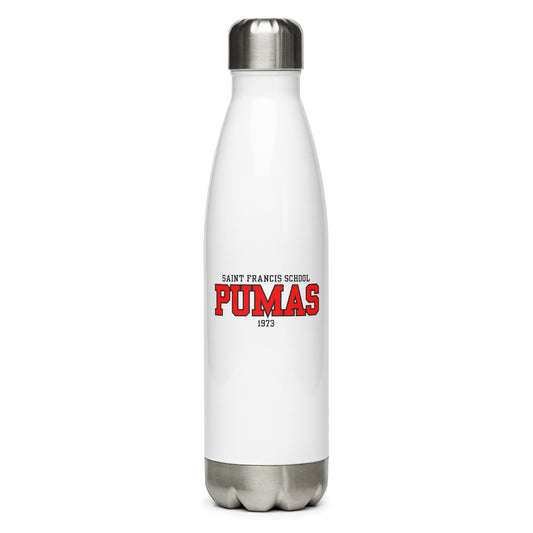 Stainless steel water bottle with red logo