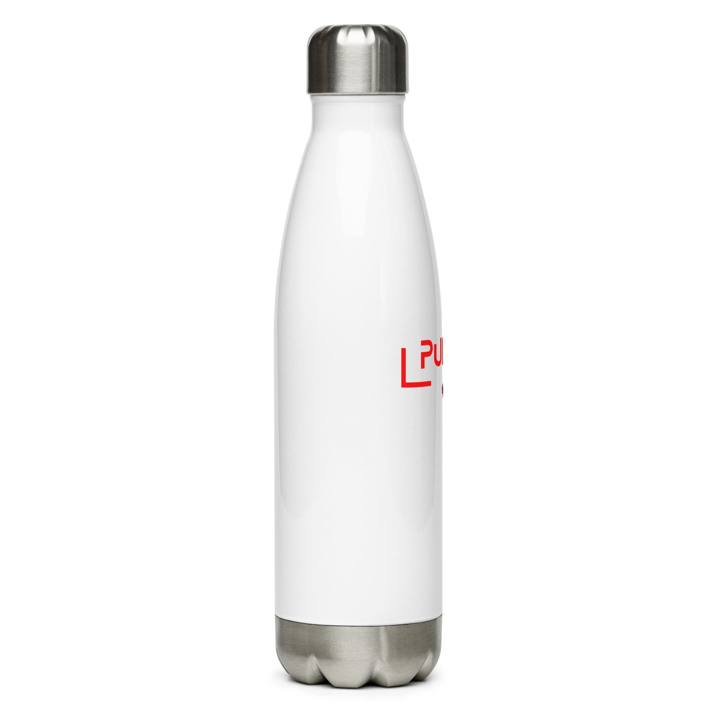 Stainless steel water bottle with futuristic logo