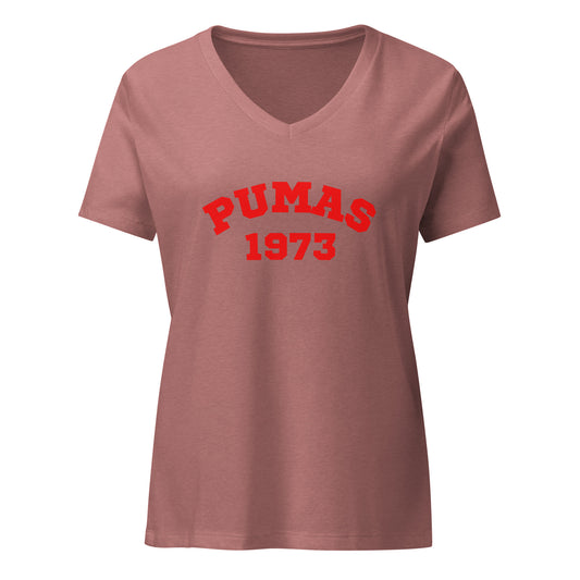 Women’s relaxed v-neck t-shirt with Red Puma